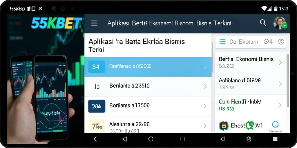 Tampilan antarmuka aplikasi 55KBET dengan berita Ekonomi dan Bisnis.