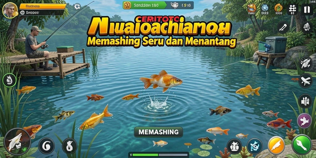 Screenshot CERITOTO menampilkan pemain yang sedang memancing di danau yang indah.