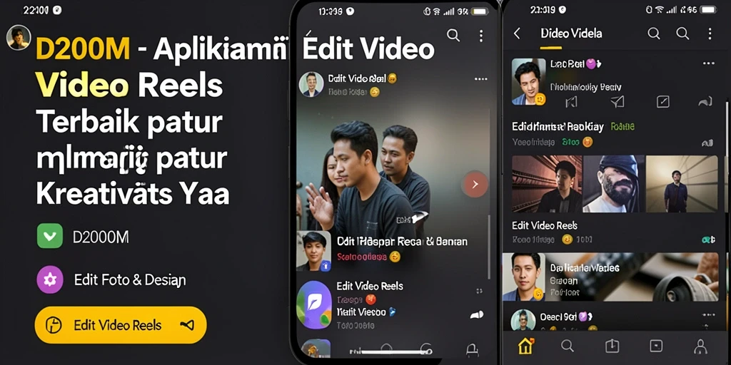 Tampilan antarmuka intuitif aplikasi D200M untuk edit video reels.