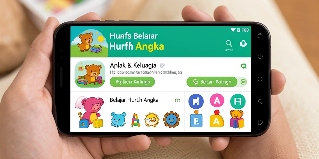 Tampilan antarmuka F08 yang menarik untuk belajar huruf dan angka.