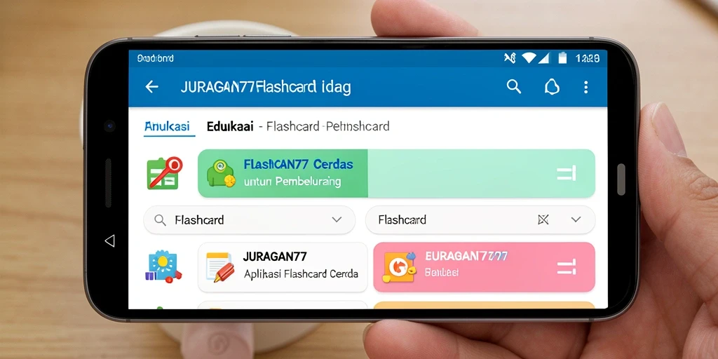 Antarmuka pengguna aplikasi Flashcard JURAGAN77 yang interaktif dan menarik.