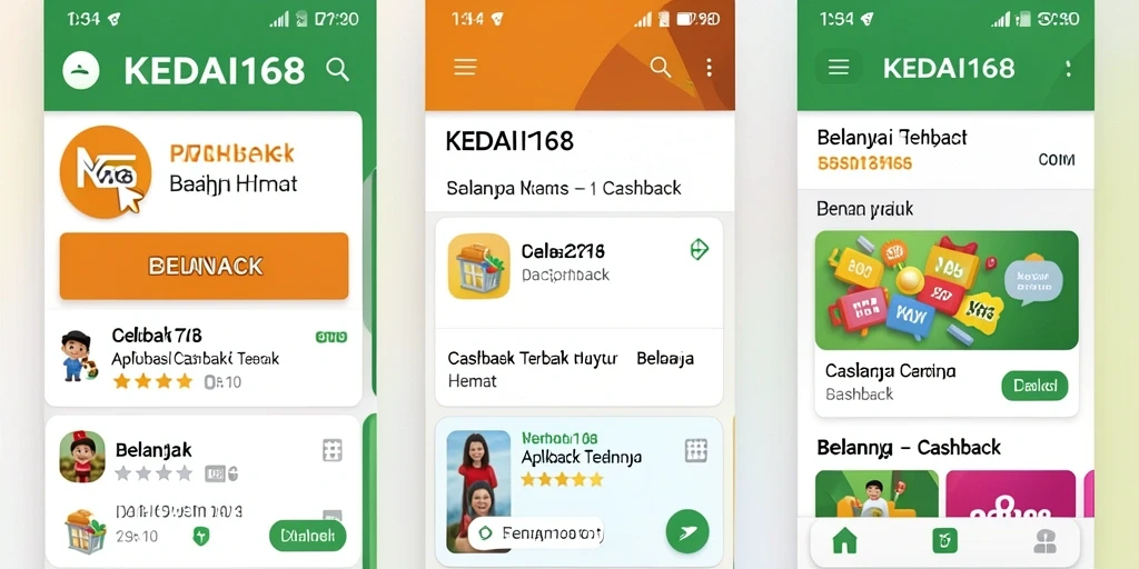 Tampilan antarmuka KEDAI168 dengan fitur Cashback yang menarik.