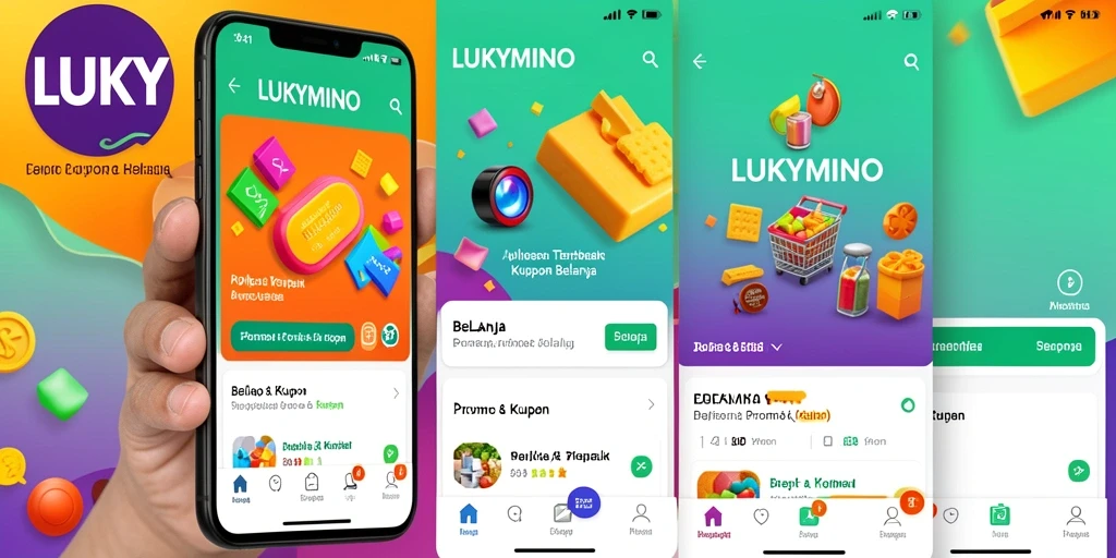 Tampilan aplikasi LUKYMINO dengan berbagai pilihan kupon dan promo.