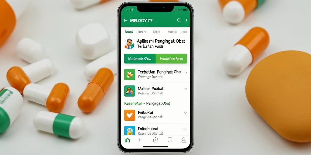 Antarmuka MELODY77 menampilkan pengingat obat yang jelas dan mudah digunakan.