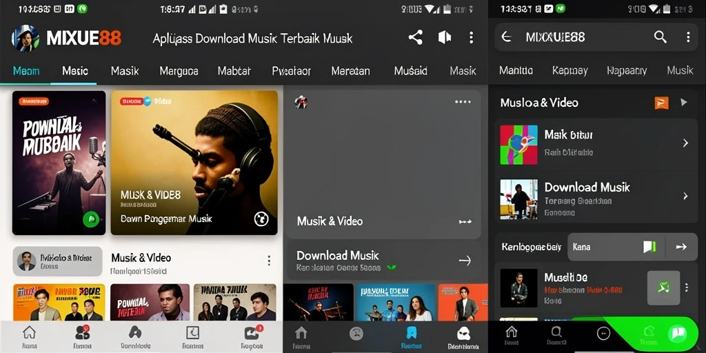 Tampilan antarmuka MIXUE88 dengan fungsi Download Musik yang mudah.
