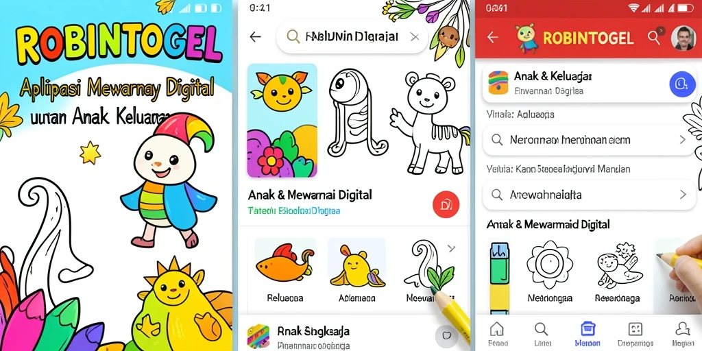 Antarmuka aplikasi ROBINTOGEL yang menarik untuk mewarnai digital.