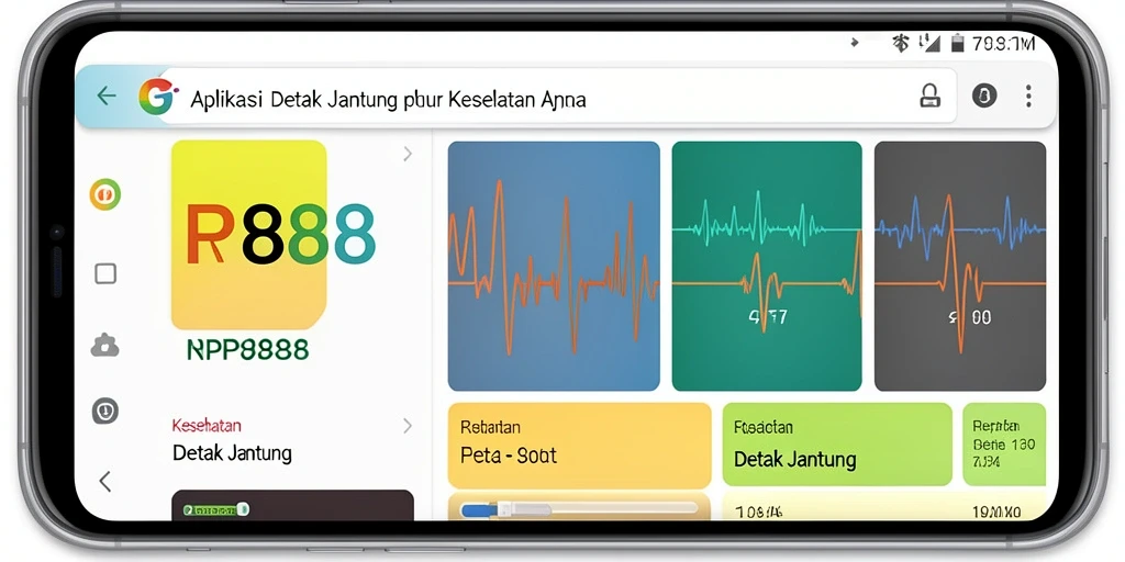 Antarmuka RP888 menampilkan grafik detak jantung dan informasi kesehatan.